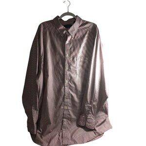 Roundtree & Yorke Mens Long Sleeve Shirt Button Down Chest Pocket Burgundy Strip